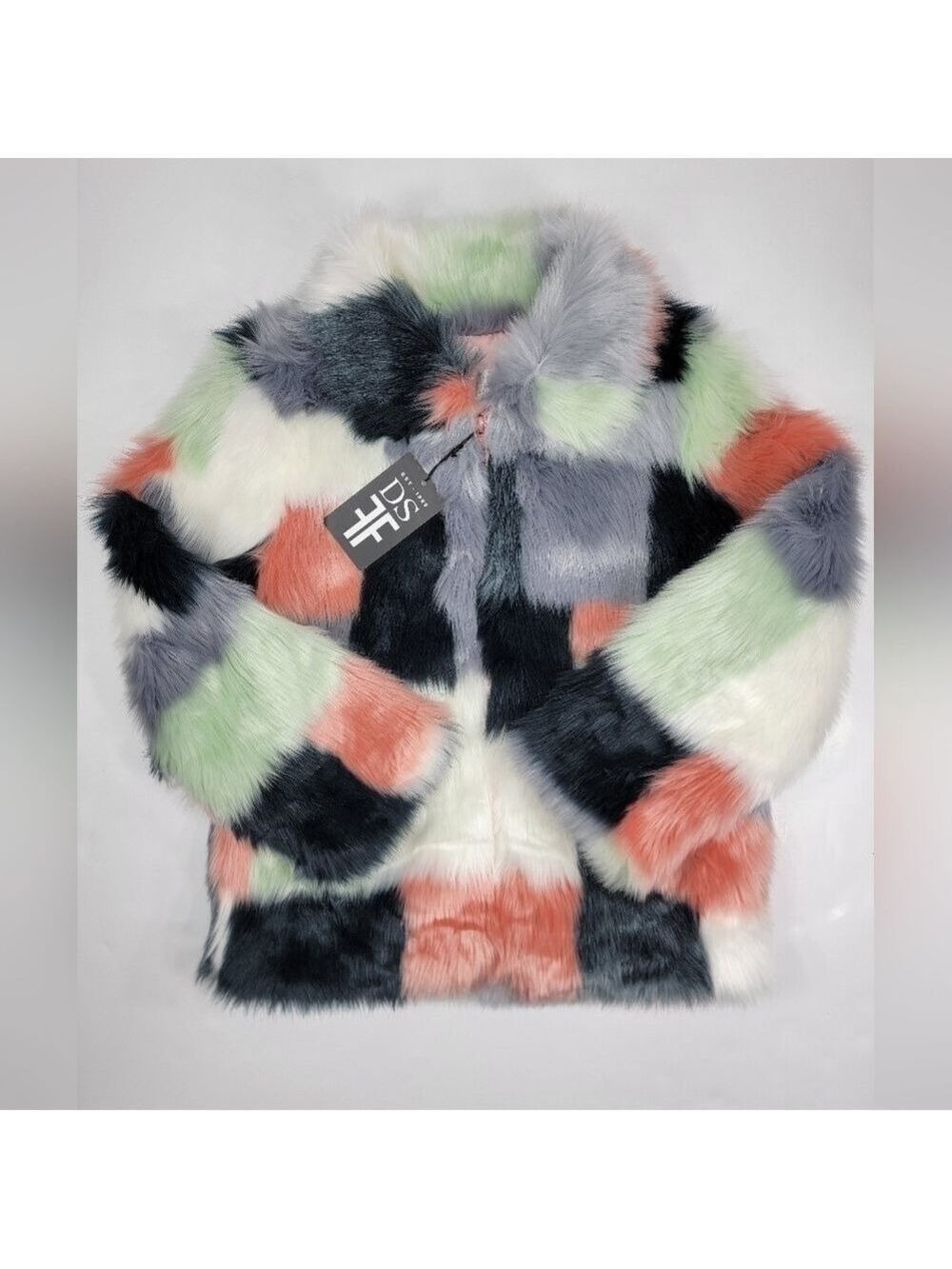 NEW Donna Salyers Fabulous Furs Girls Coat Size Medium Patchwork Faux Fur NEW